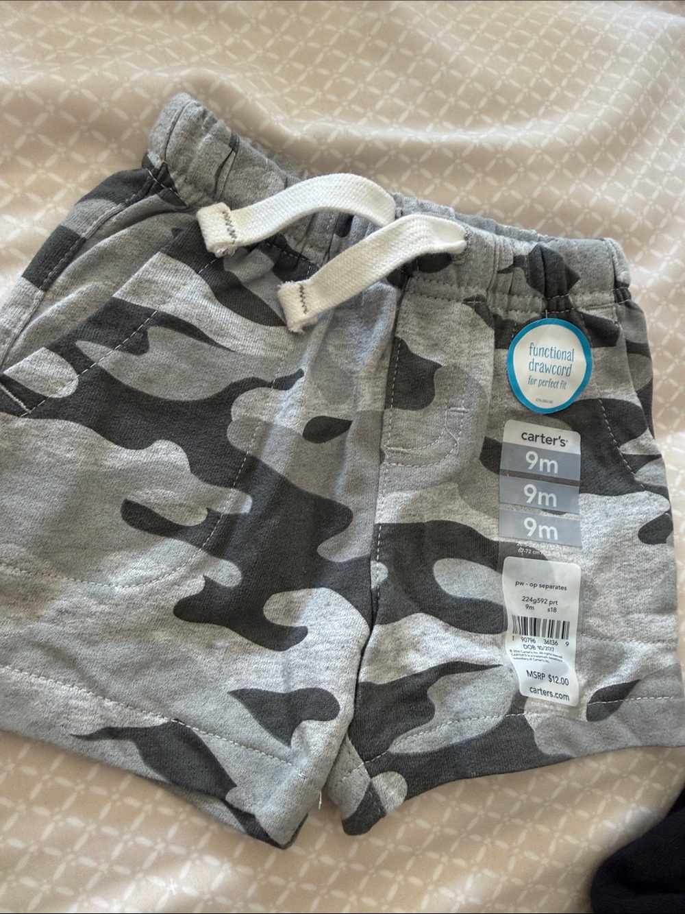 Carter's Gray Camo Baby 9 M Shorts with White Drawcord